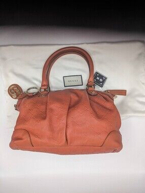 Gucci Guccissima Leather Boston Bag Orange Coral Crossbody Satchel